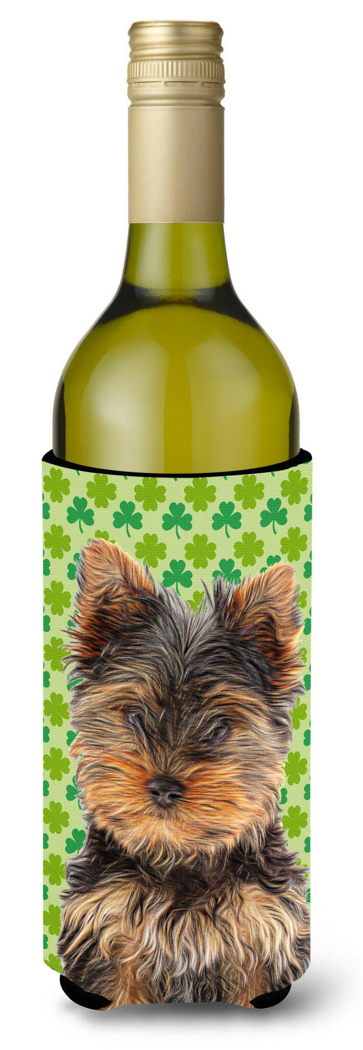 St. Patrick&#39;s Day Shamrock Yorkie Puppy / Yorkshire Terrier Wine Bottle Beverage Insulator Hugger KJ1202LITERK by Caroline&#39;s Treasures