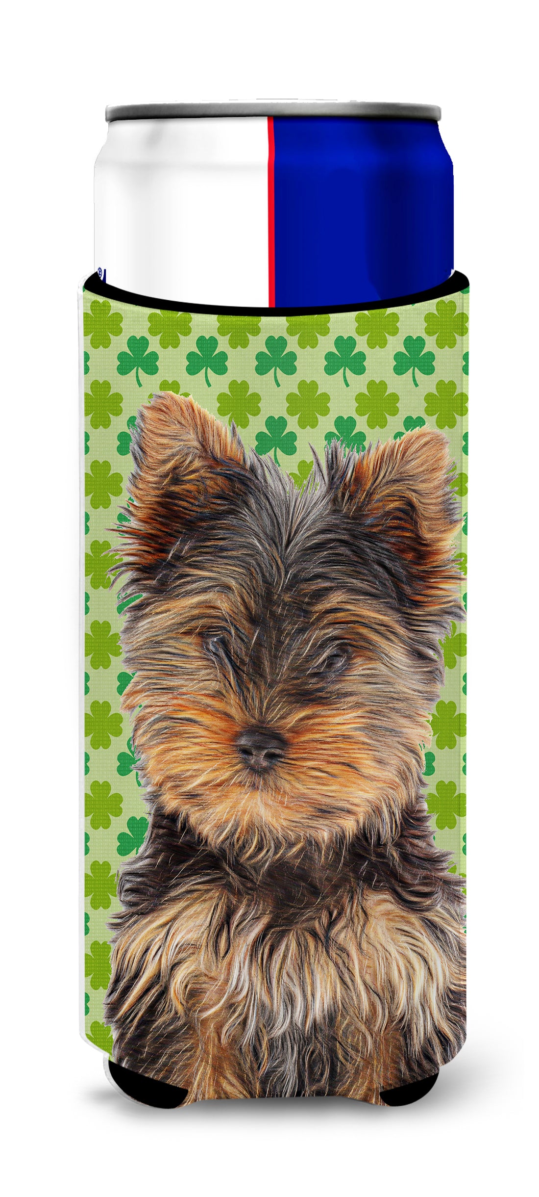 St. Patrick&#39;s Day Shamrock Yorkie Puppy / Yorkshire Terrier Ultra Beverage Insulators for slim cans KJ1202MUK.