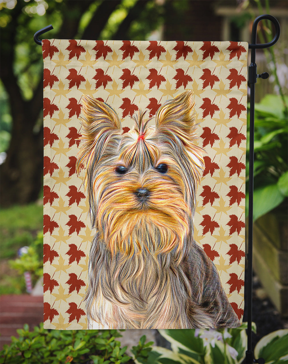 Fall Leaves Yorkie / Yorkshire Terrier Flag Garden Size KJ1205GF.