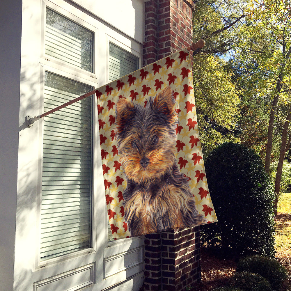 Fall Leaves Yorkie Puppy / Yorkshire Terrier Flag Canvas House Size KJ1209CHF  the-store.com.