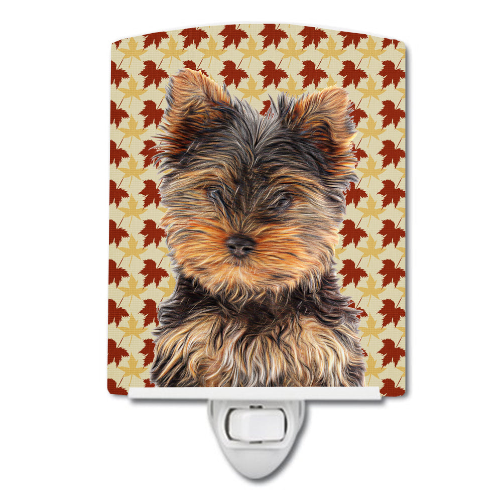 Fall Leaves Yorkie Puppy / Yorkshire Terrier Ceramic Night Light KJ1209CNL - the-store.com