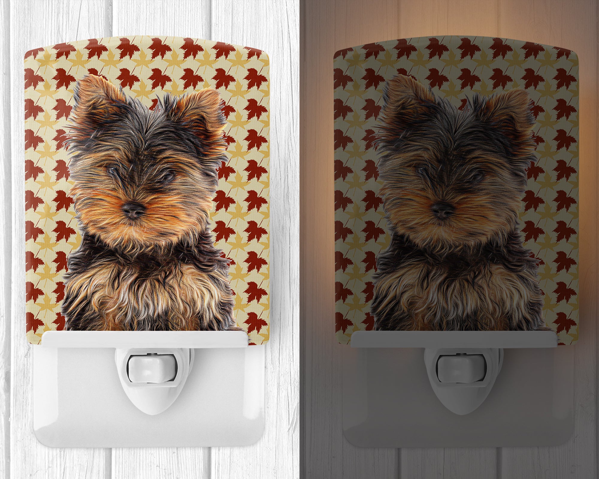 Fall Leaves Yorkie Puppy / Yorkshire Terrier Ceramic Night Light KJ1209CNL - the-store.com