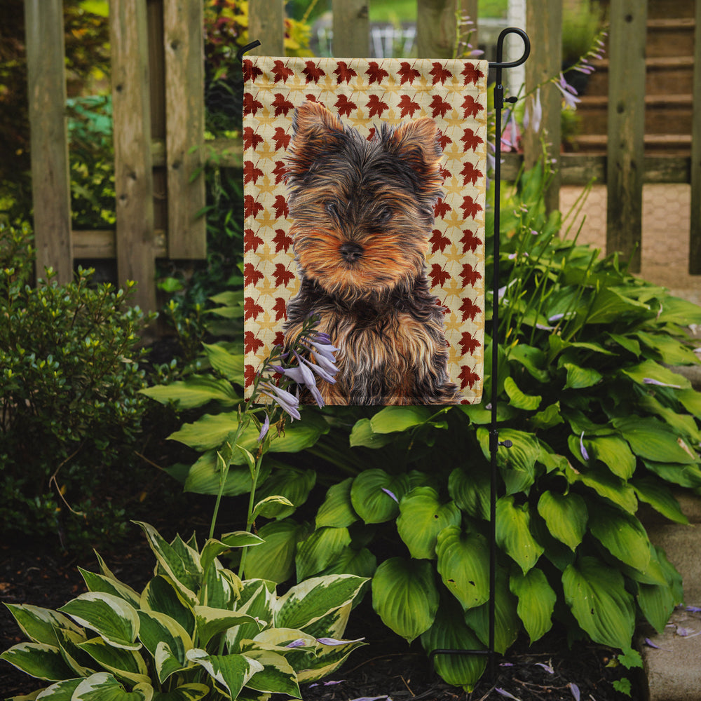 Fall Leaves Yorkie Puppy / Yorkshire Terrier Flag Garden Size KJ1209GF.