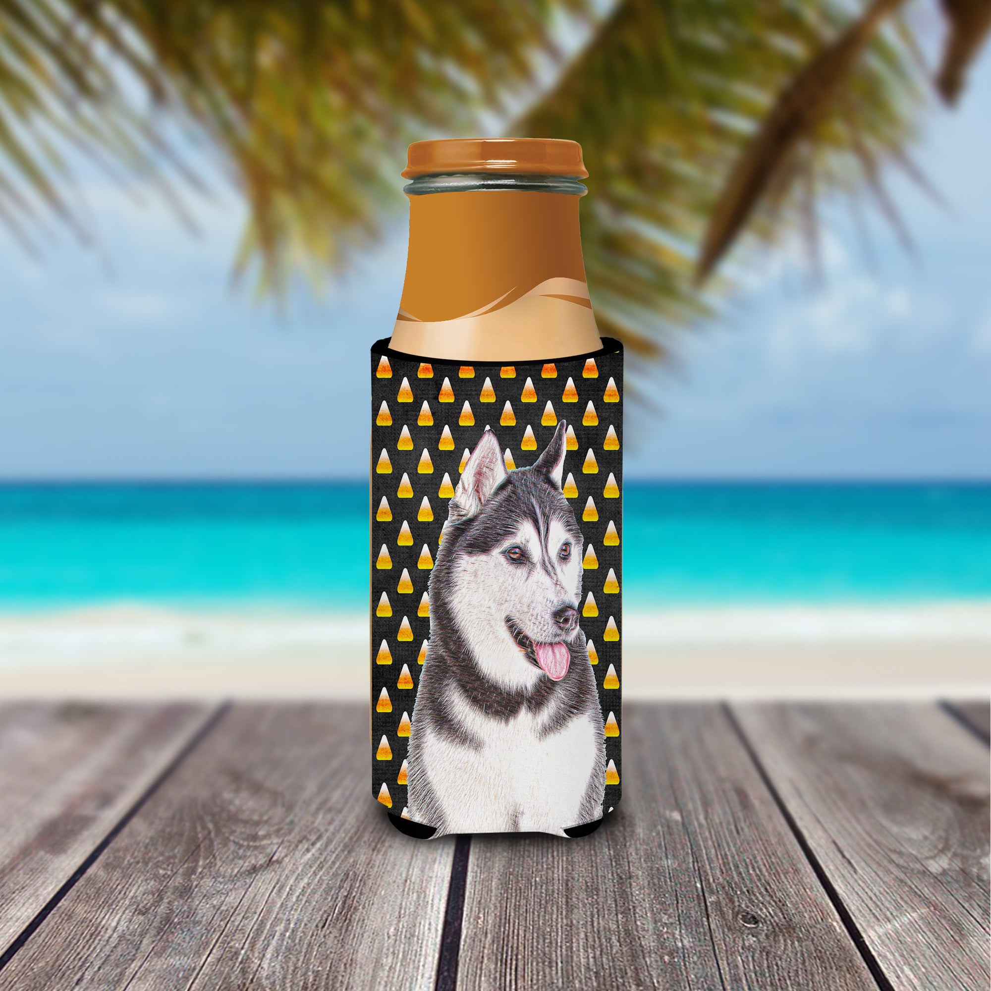 Candy Corn Halloween Alaskan Malamute Ultra Beverage Insulators for slim cans KJ1210MUK.