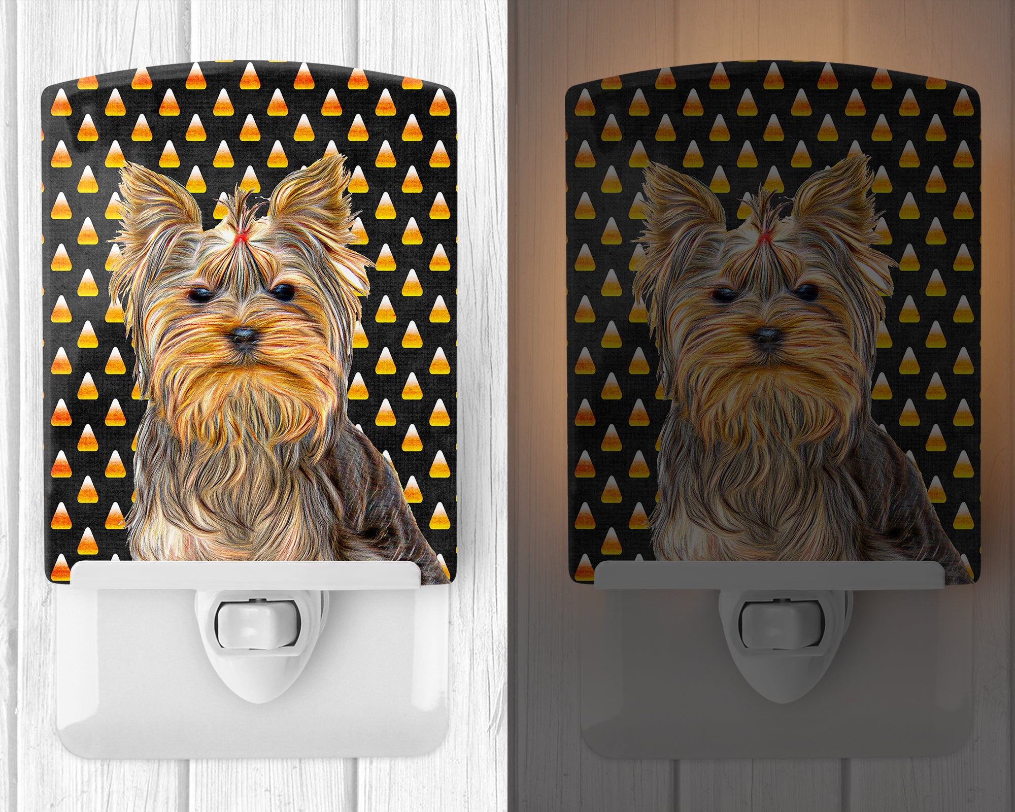 Candy Corn Halloween Yorkie / Yorkshire Terrier Ceramic Night Light KJ1212CNL - the-store.com