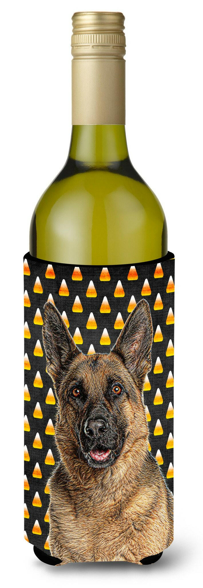 Candy Corn Halloween German Shepherd Wine Bottle Beverage Insulator Hugger KJ1215LITERK by Caroline's Treasures