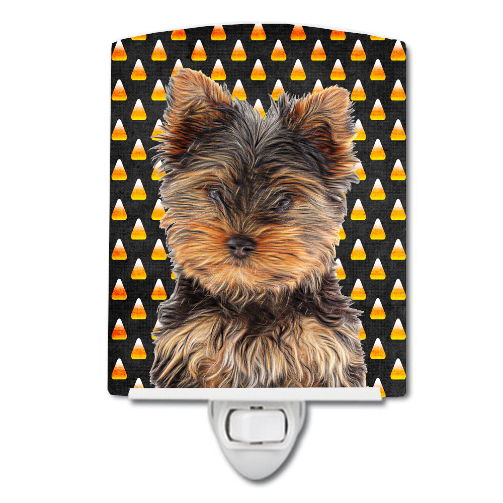 Candy Corn Halloween Yorkie Puppy / Yorkshire Terrier Ceramic Night Light KJ1216CNL - the-store.com