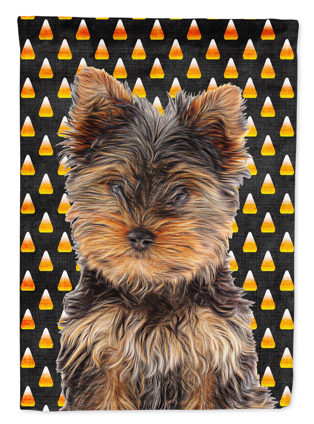 Candy Corn Halloween Yorkie Puppy / Yorkshire Terrier Flag Garden Size KJ1216GF.