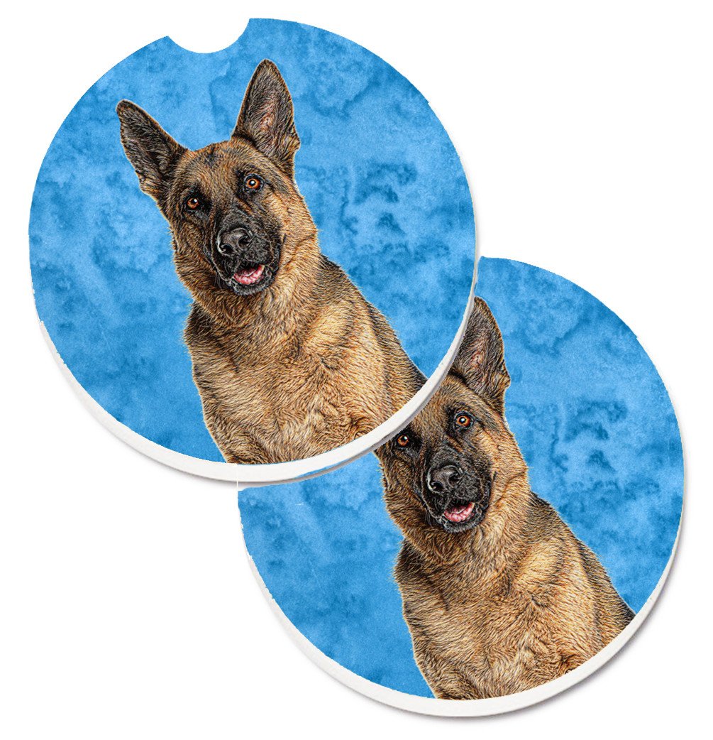 Blue German Shepherd Set of 2 Cup Holder Car Coasters KJ1225BUCARC by Caroline&#39;s Treasures