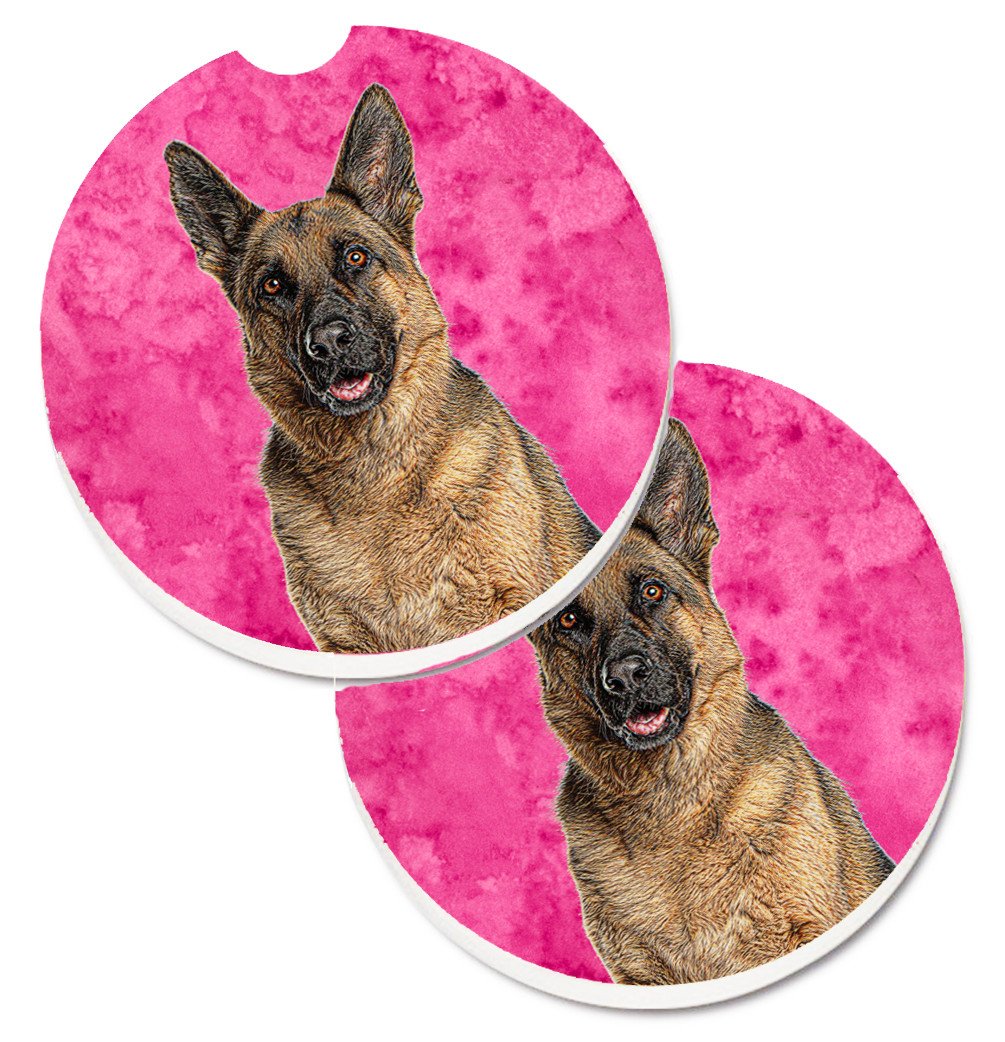 Pink German Shepherd Set of 2 Cup Holder Car Coasters KJ1225PKCARC by Caroline&#39;s Treasures