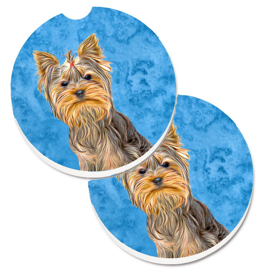 Blue Yorkie / Yorkshire Terrier Set of 2 Cup Holder Car Coasters KJ1227BUCARC by Caroline's Treasures