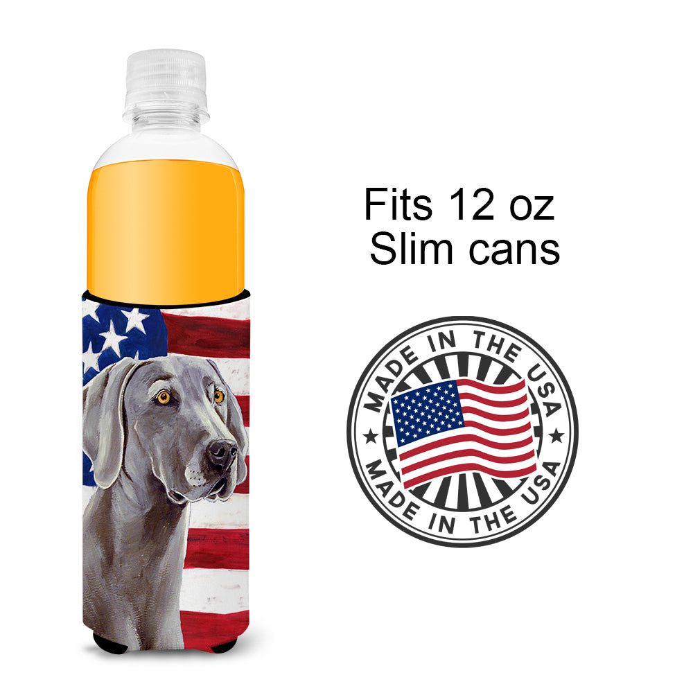 USA American Flag with Weimaraner Ultra Beverage Insulators for slim cans LH9001MUK.