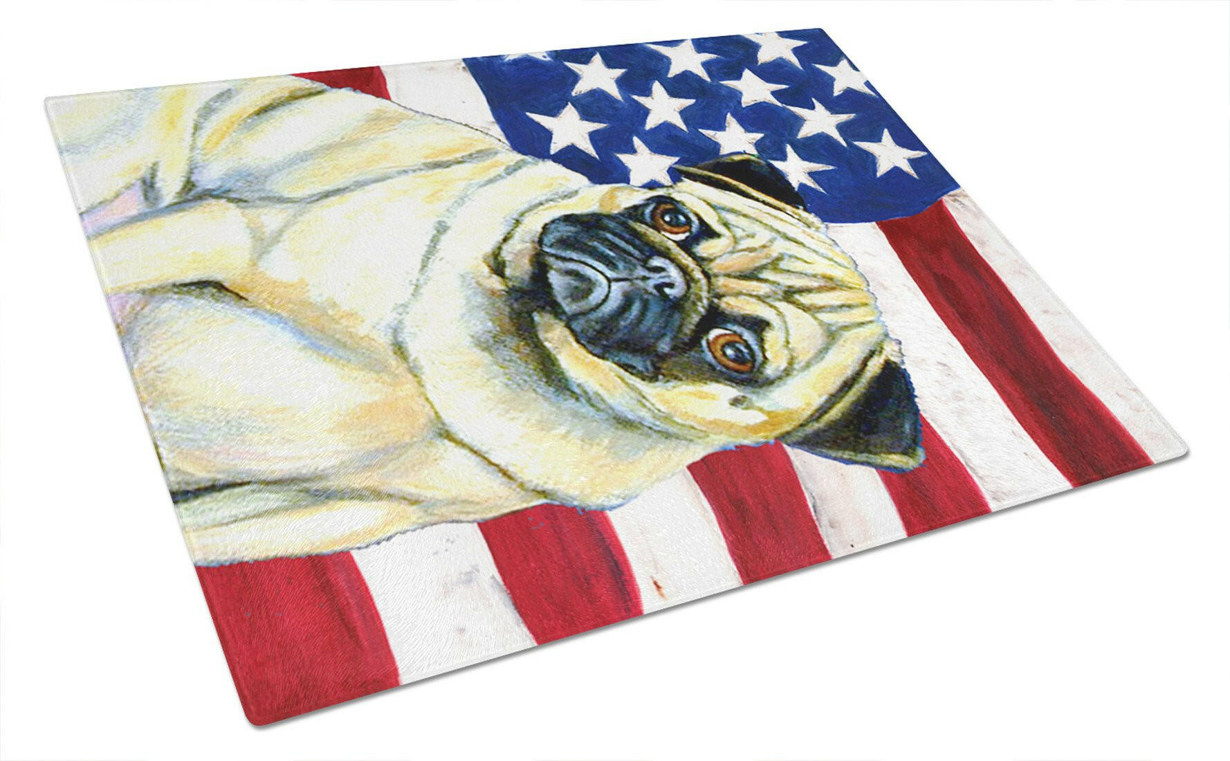 USA American Flag with Pug Glass Cutting Board Large by Caroline's Treasures