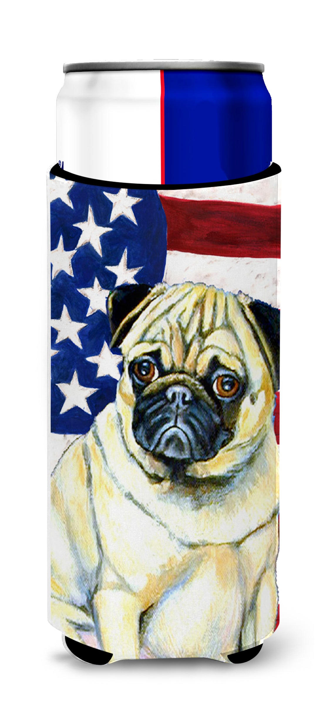 USA American Flag with Pug Ultra Beverage Insulators for slim cans LH9002MUK.