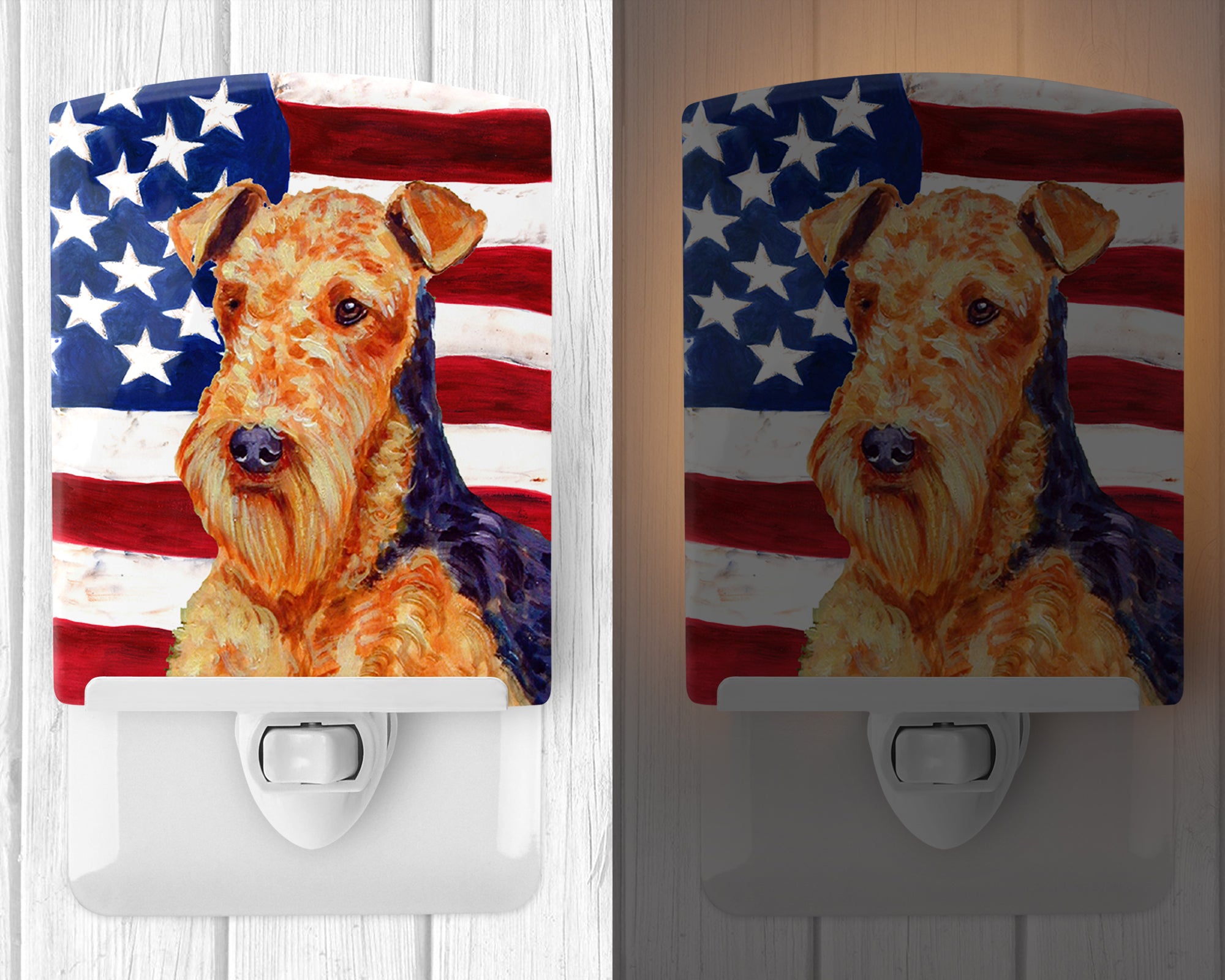 USA American Flag with Airedale Ceramic Night Light LH9005CNL - the-store.com