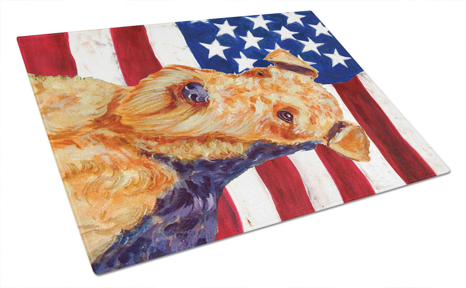 USA American Flag with Airedale Glass Cutting Board Large by Caroline's Treasures