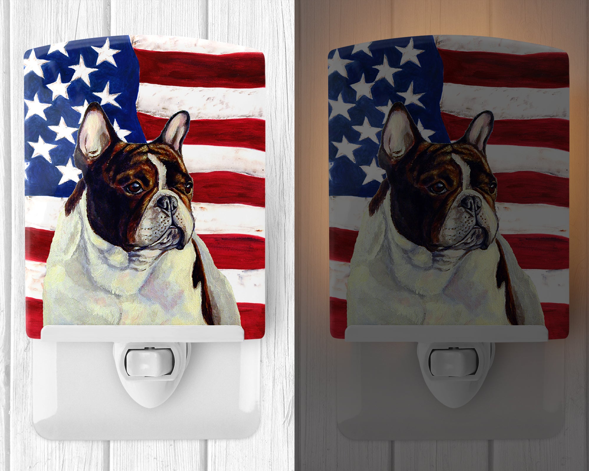 USA American Flag with French Bulldog Ceramic Night Light LH9006CNL - the-store.com