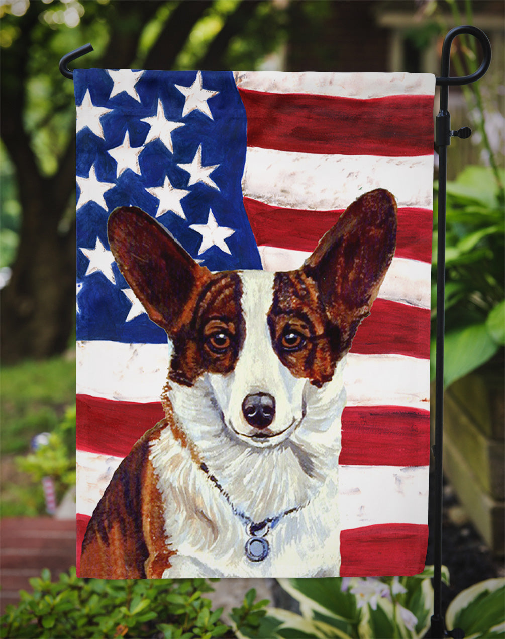 USA American Flag with Corgi Flag Garden Size.