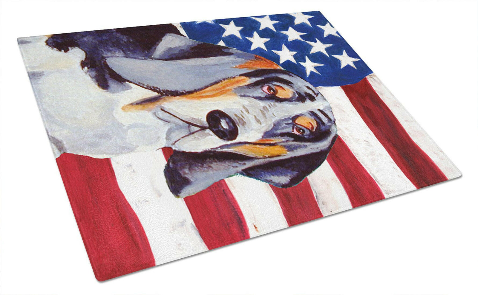 USA American Flag with Basset Hound Glass Cutting Board Large by Caroline's Treasures