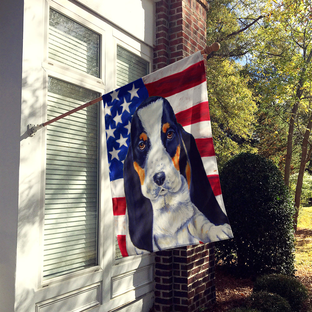 USA American Flag with Basset Hound Flag Canvas House Size  the-store.com.