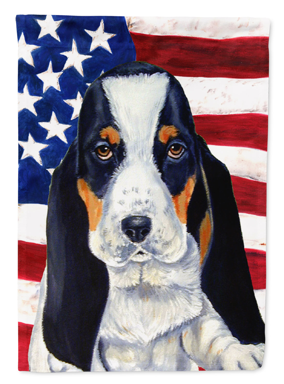 USA American Flag with Basset Hound Flag Garden Size.