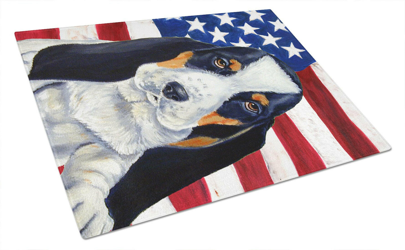 USA American Flag with Basset Hound Glass Cutting Board Large by Caroline's Treasures