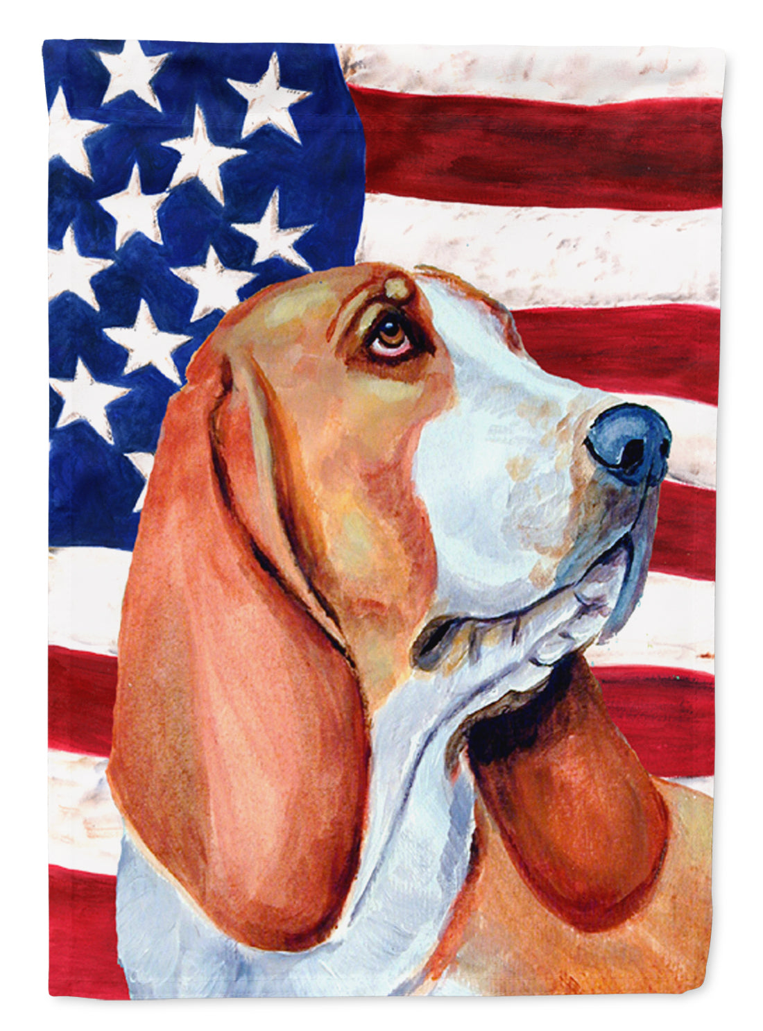 USA American Flag with Basset Hound Flag Canvas House Size  the-store.com.