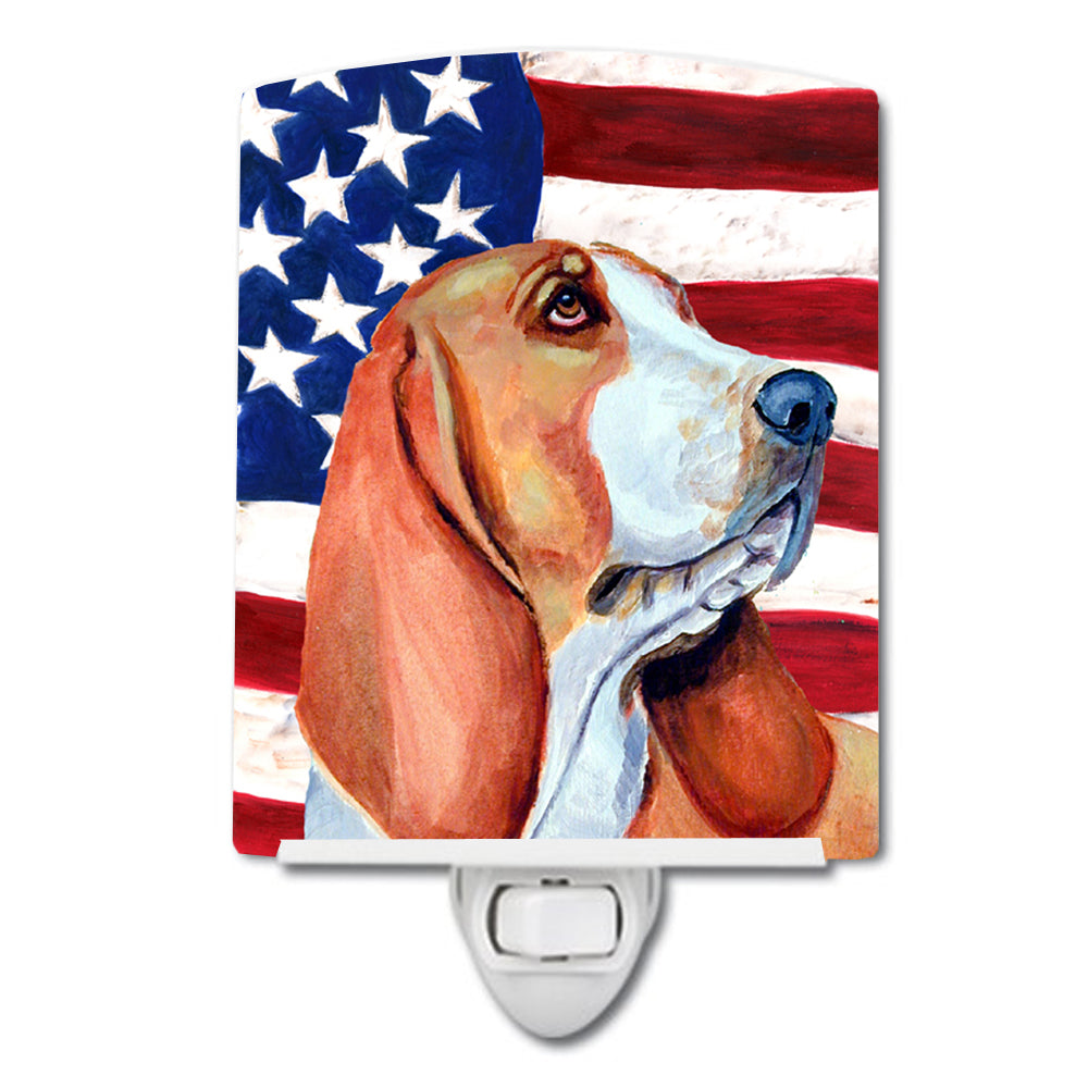 USA American Flag with Basset Hound Ceramic Night Light LH9017CNL - the-store.com