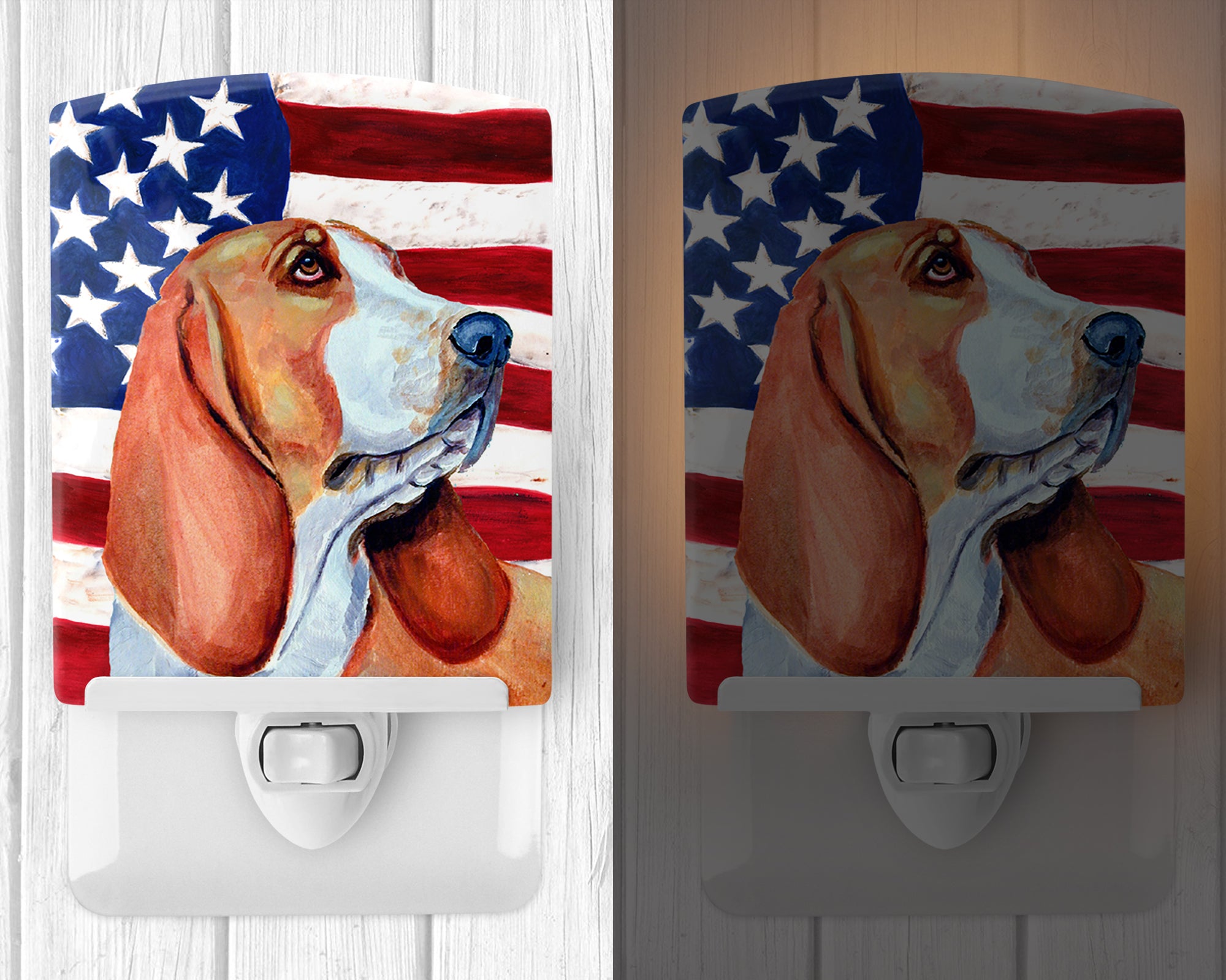 USA American Flag with Basset Hound Ceramic Night Light LH9017CNL - the-store.com