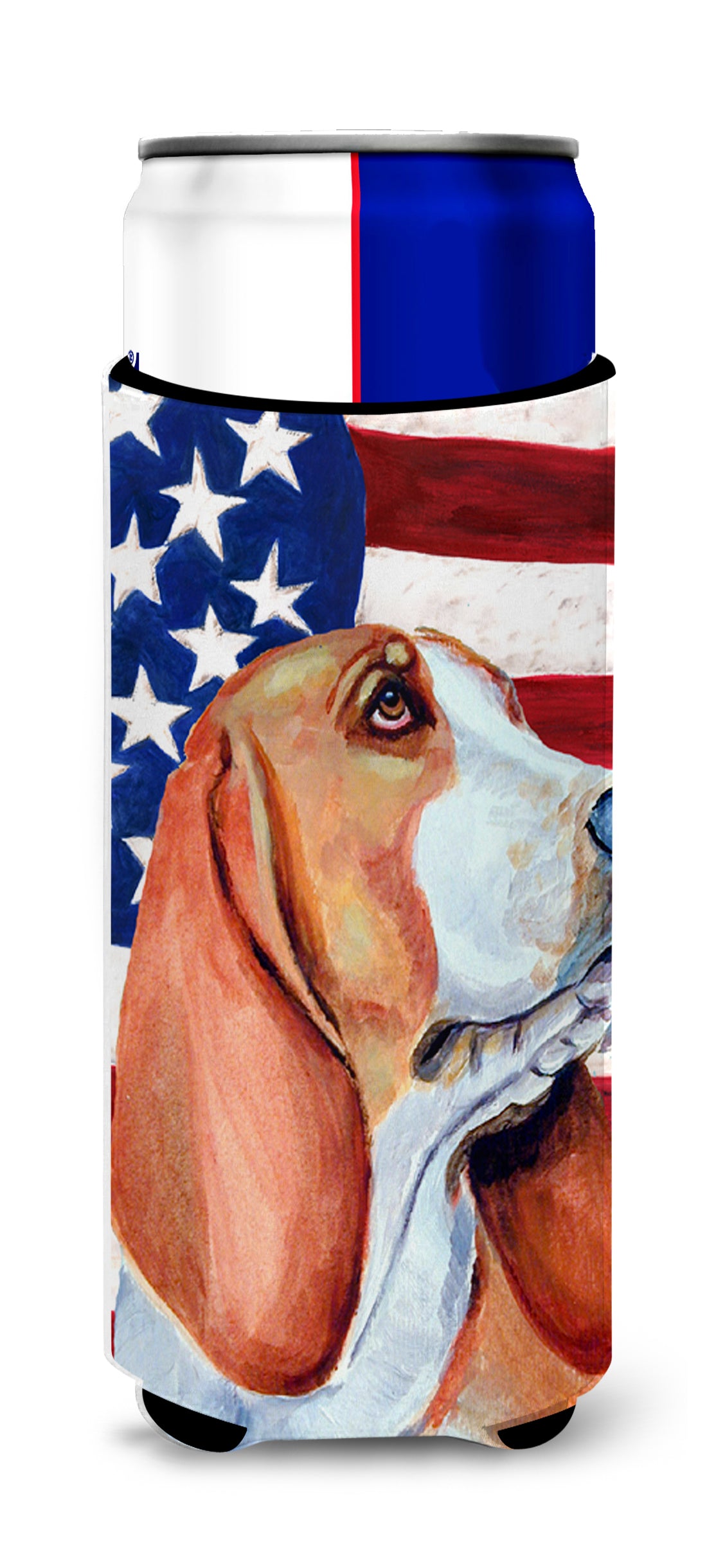 USA American Flag with Basset Hound Ultra Beverage Insulators for slim cans LH9017MUK.