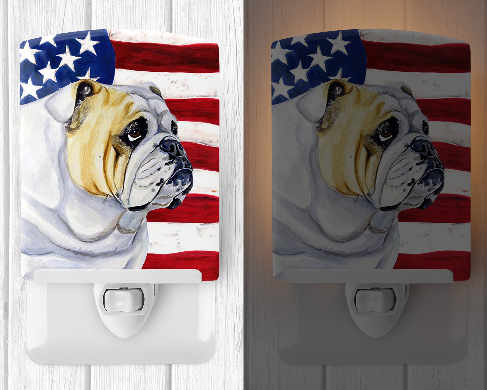 USA American Flag with English Bulldog Ceramic Night Light LH9018CNL - the-store.com