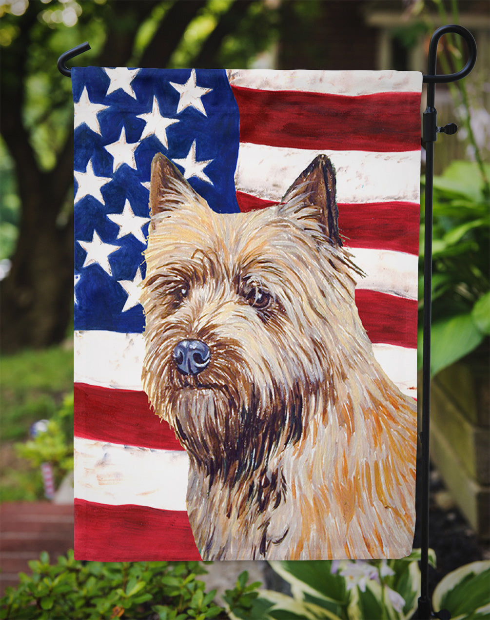 USA American Flag with Cairn Terrier Flag Garden Size.