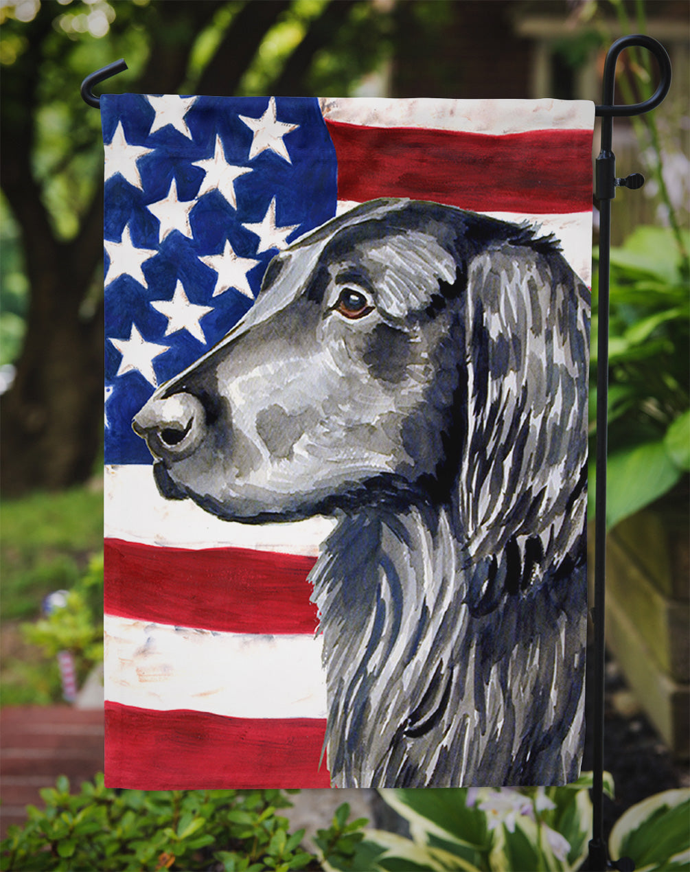 USA American Flag with Flat Coated Retriever Flag Garden Size.