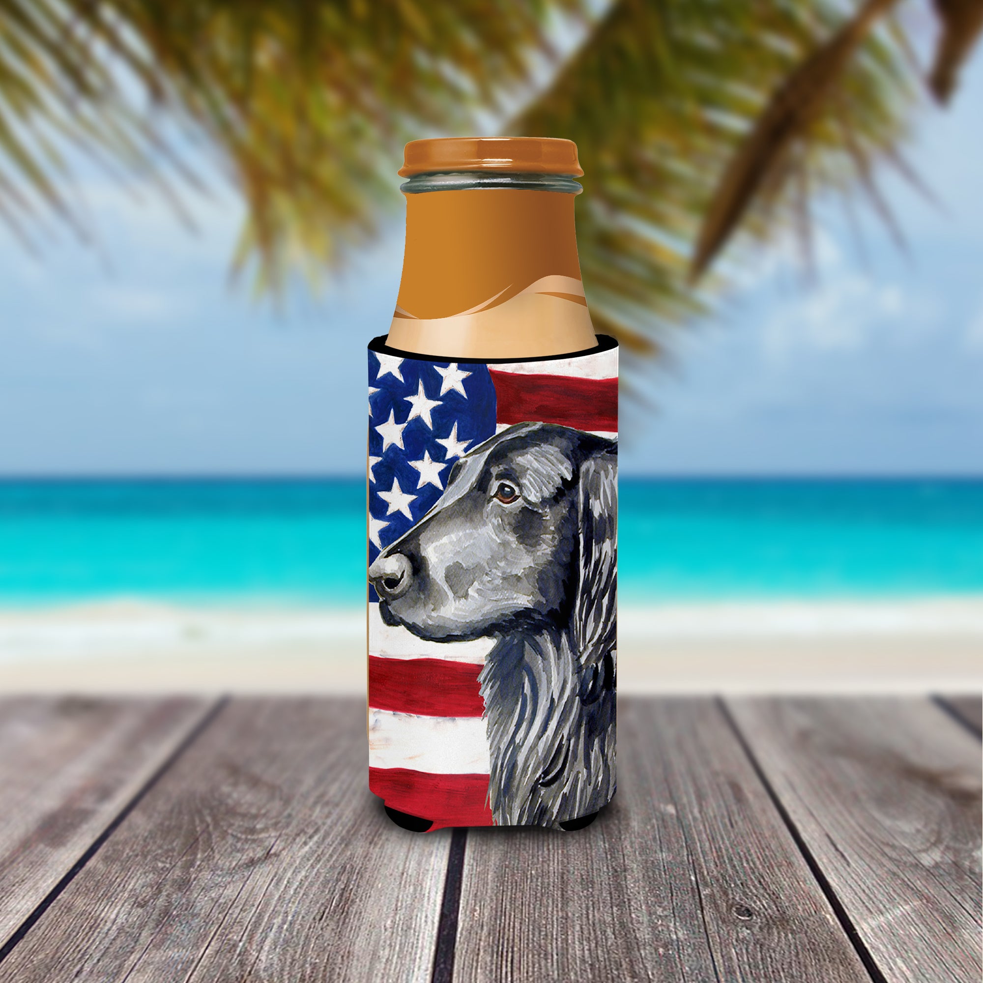 USA American Flag with Flat Coated Retriever Ultra Beverage Insulators for slim cans LH9021MUK.