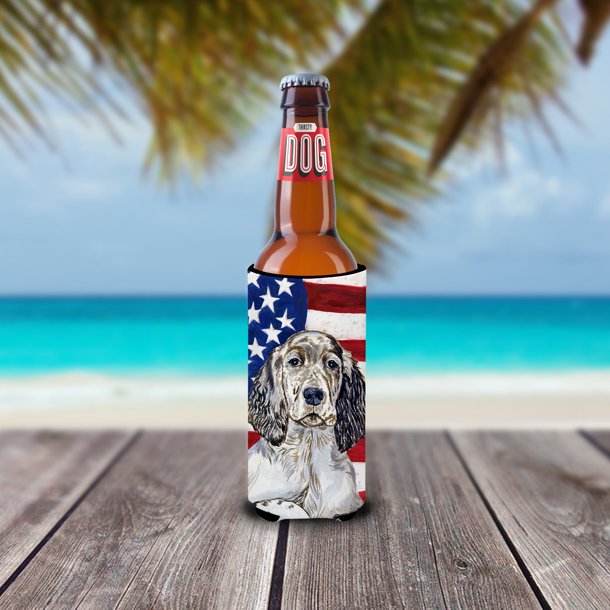 USA American Flag with English Setter Ultra Beverage Insulators for slim cans LH9022MUK.