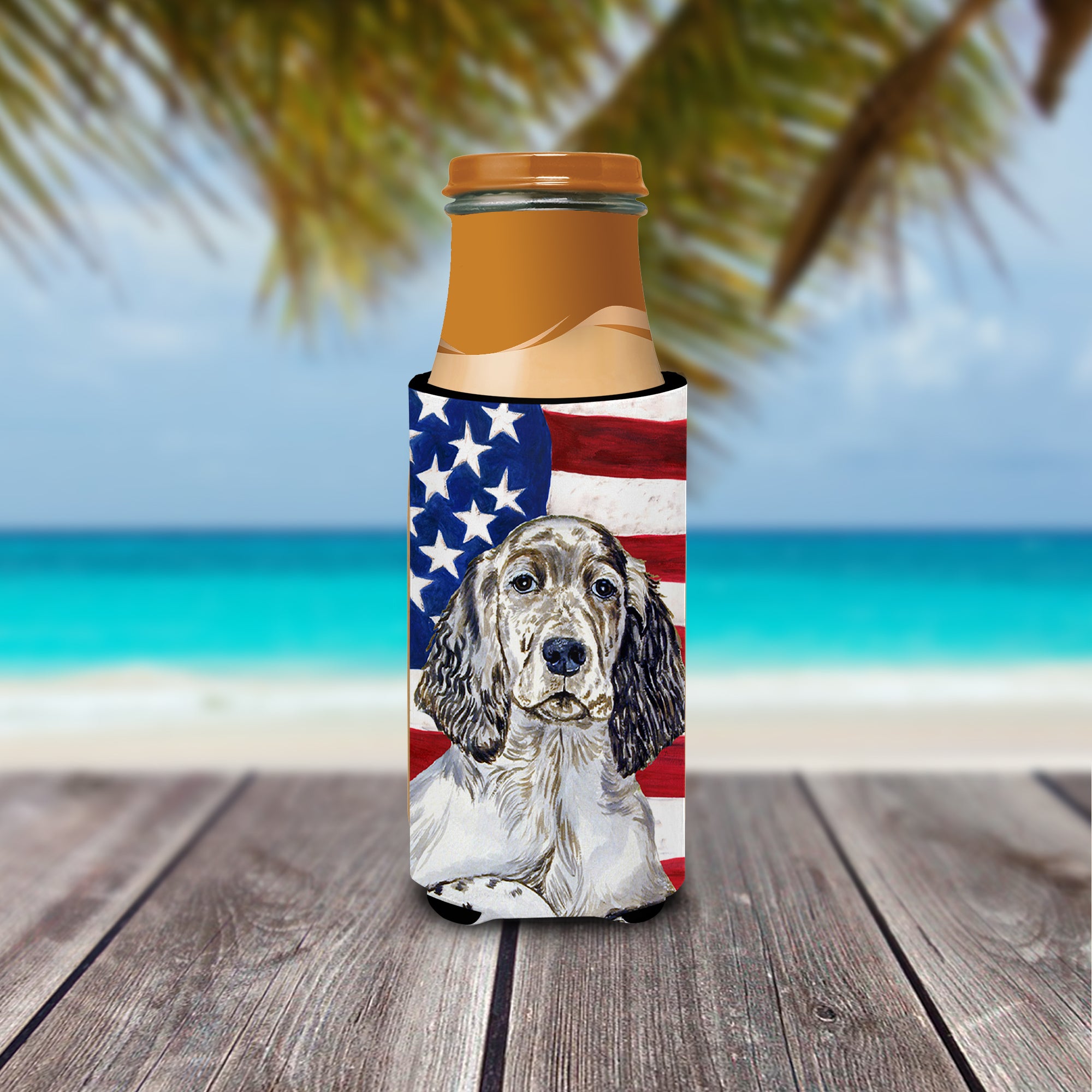 USA American Flag with English Setter Ultra Beverage Insulators for slim cans LH9022MUK.