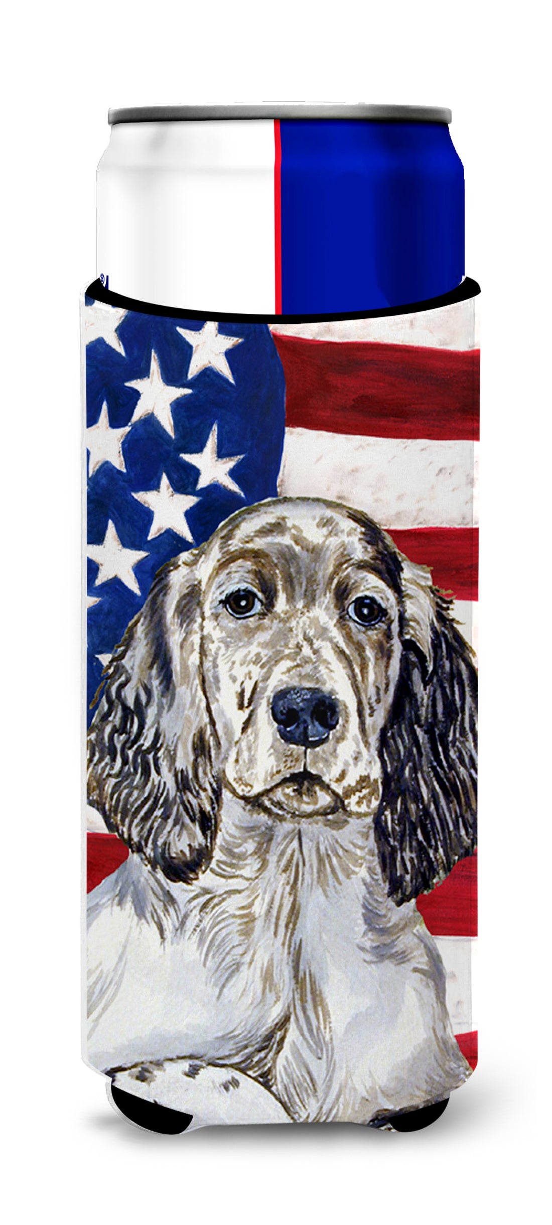 USA American Flag with English Setter Ultra Beverage Insulators for slim cans LH9022MUK.