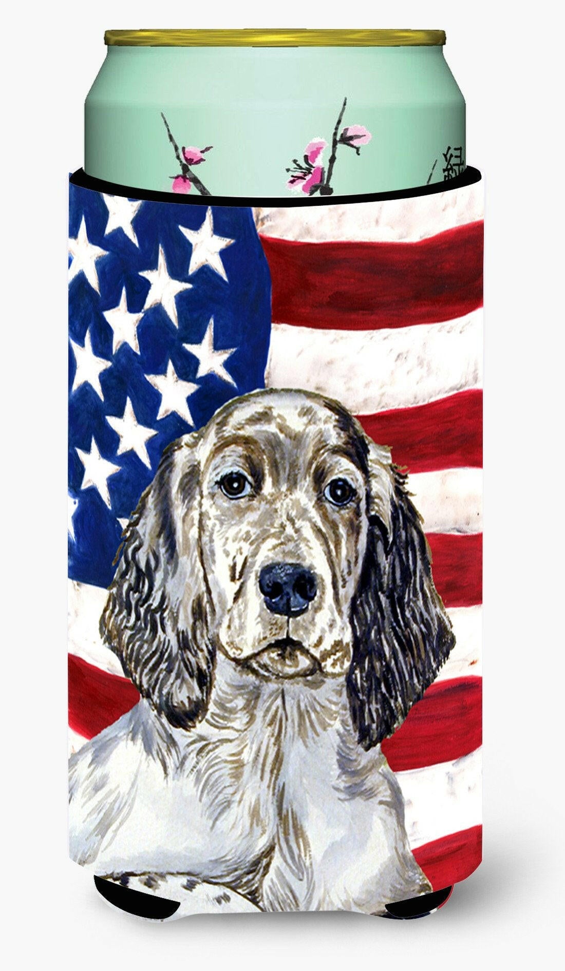 USA American Flag with English Setter  Tall Boy Beverage Insulator Beverage Insulator Hugger by Caroline&#39;s Treasures