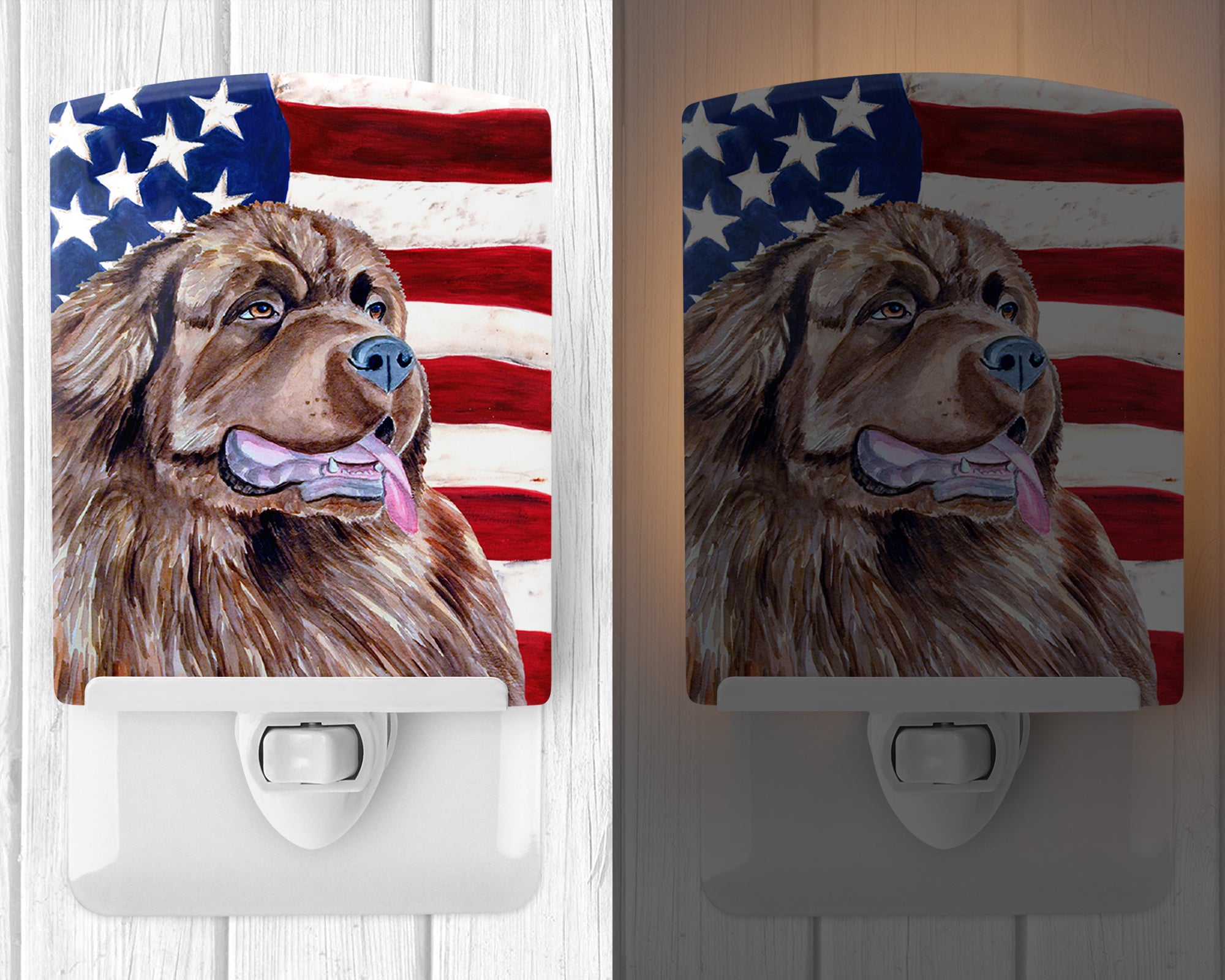 USA American Flag with Newfoundland Ceramic Night Light LH9024CNL - the-store.com