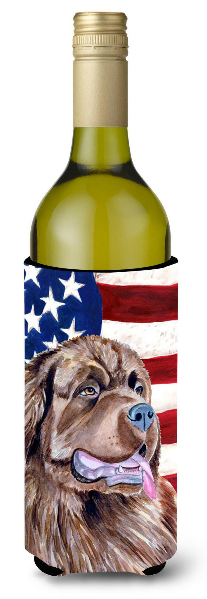 USA American Flag with Newfoundland Wine Bottle Beverage Insulator Beverage Insulator Hugger by Caroline's Treasures