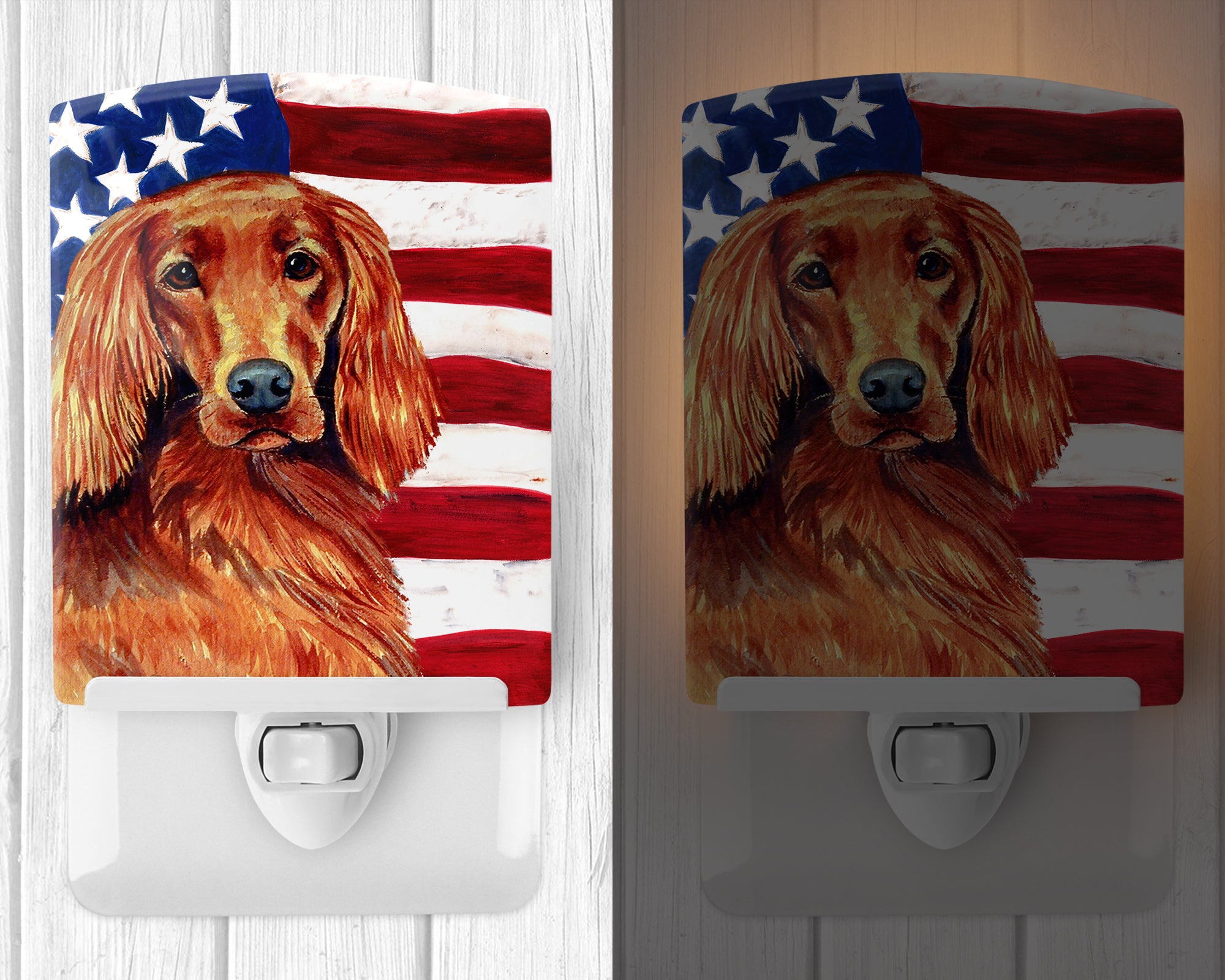 USA American Flag with Irish Setter Ceramic Night Light LH9028CNL - the-store.com