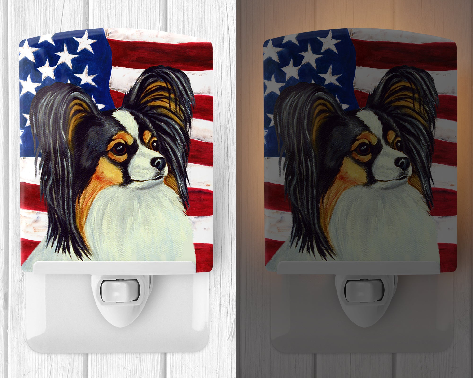 USA American Flag with Papillon Ceramic Night Light LH9029CNL - the-store.com