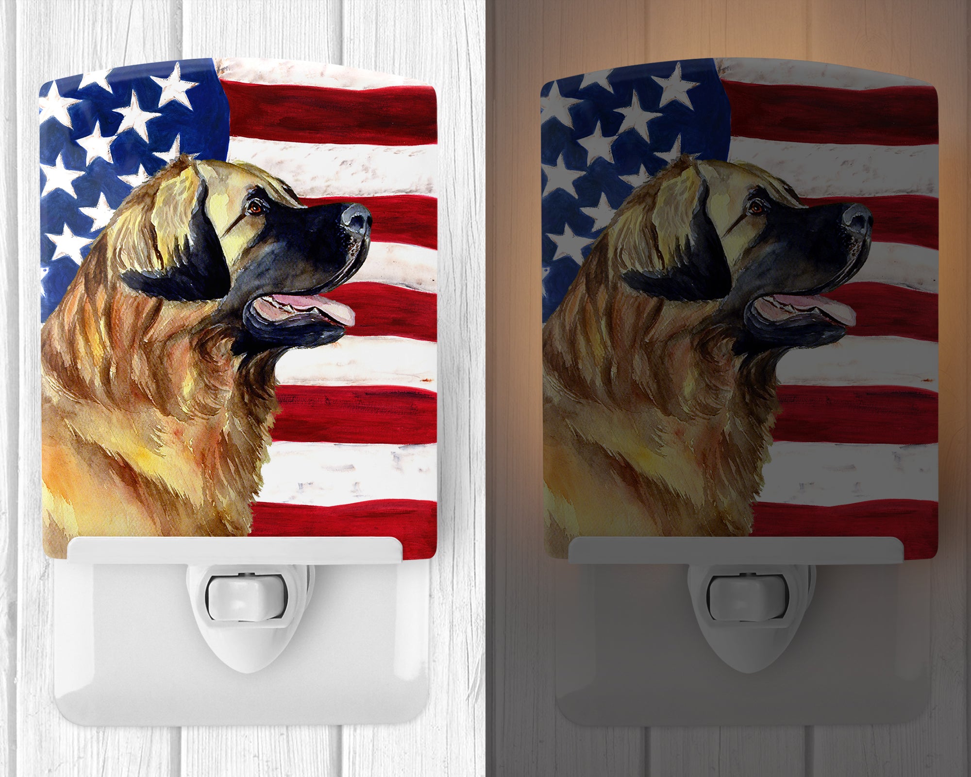 USA American Flag with Leonberger Ceramic Night Light LH9032CNL - the-store.com