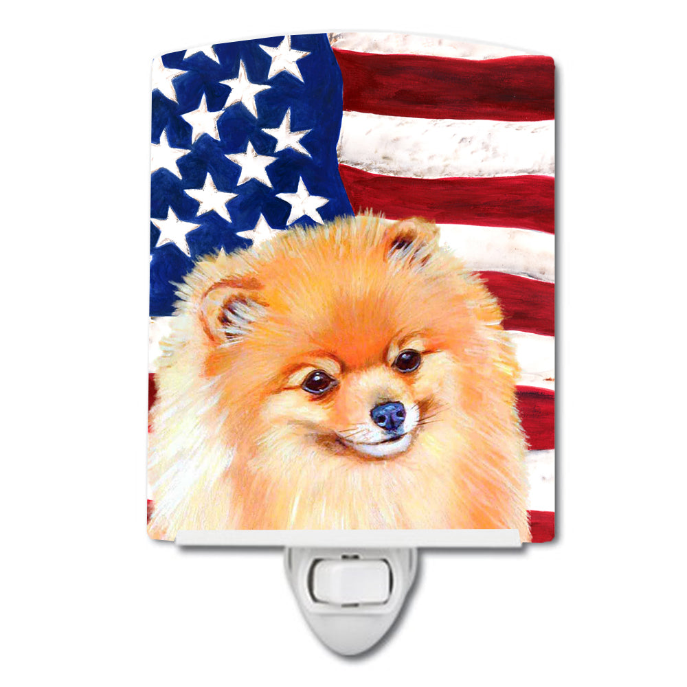 USA American Flag with Pomeranian Ceramic Night Light LH9034CNL - the-store.com