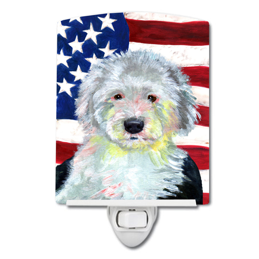 USA American Flag with Old English Sheepdog Ceramic Night Light LH9035CNL - the-store.com