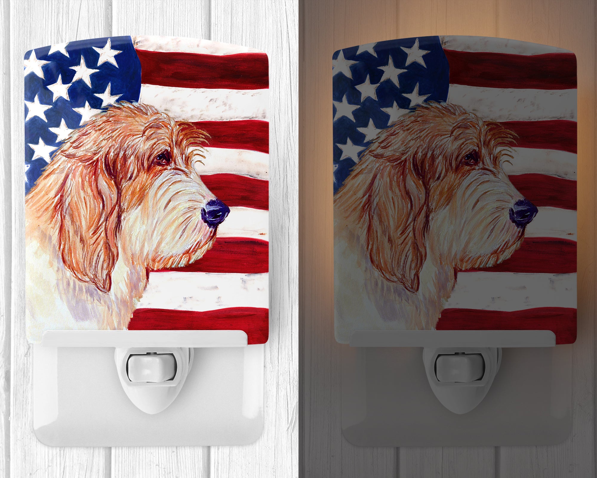 USA American Flag with Petit Basset Griffon Vendeen Ceramic Night Light LH9036CNL - the-store.com