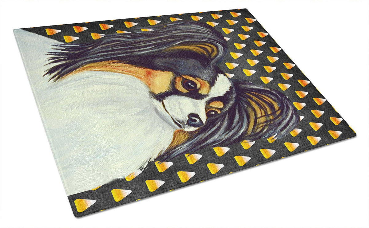 Papillon Candy Corn Halloween Portrait Glass Cutting Board Large by Caroline&#39;s Treasures