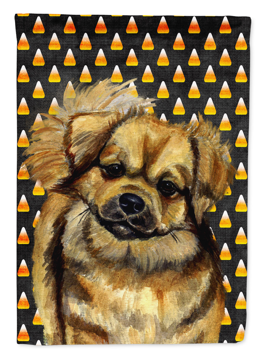 Tibetan Spaniel Candy Corn Halloween Portrait Flag Canvas House Size  the-store.com.