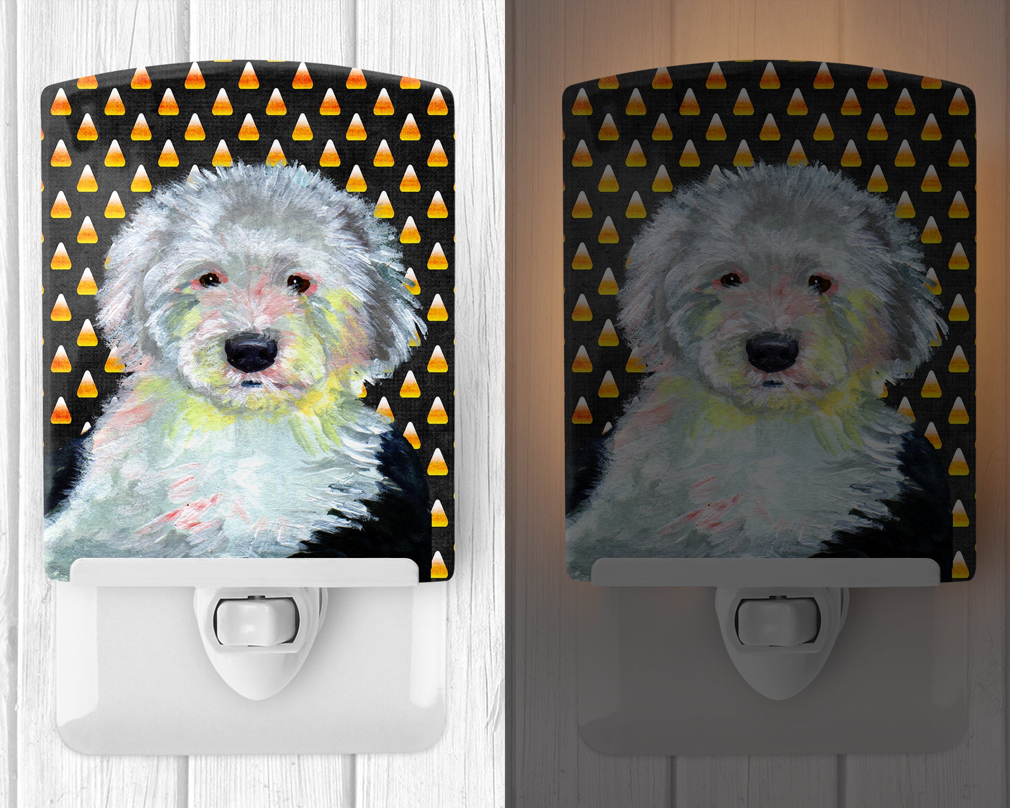 Old English Sheepdog Candy Corn Halloween Portrait Ceramic Night Light LH9046CNL - the-store.com