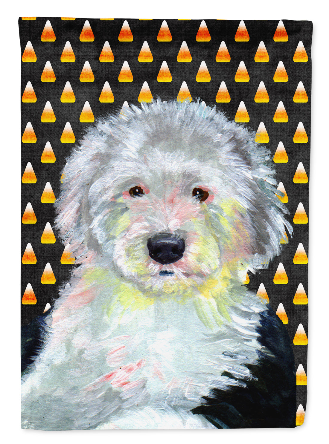 Old English Sheepdog Candy Corn Halloween Portrait Flag Garden Size.